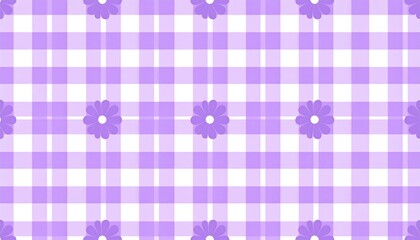 Seamless pattern with violet checkered design, flowers