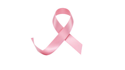Pink Awareness Ribbon with Extended Curled End and Silky Gradient Texture on White Background