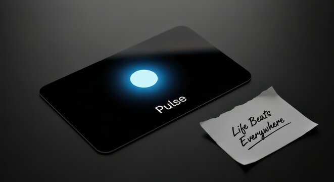Glowing neon Pulse icon on a black digital display with a note - Powered by Adobe