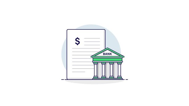 4k Document with Bank Building. Bank Statement Concept Animation Video