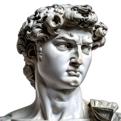 Detailed marble sculpture of a muscular man's head. Fierce expression, curled hair, classic pose