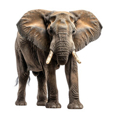 Fototapeta premium Majestic African elephant, frontal view, with large ears and tusks, isolated