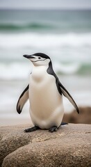 Naklejka premium Chinstrap Penguin on a Rock - A Portrait of Antarctic Wildlife.