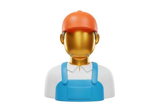 3D golden faceless worker avatar with orange cap isolated PNG, construction worker icon for profile and social media