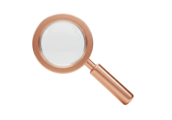 Rose gold magnifying glass PNG isolated on transparent background, search tool for design and investigation
