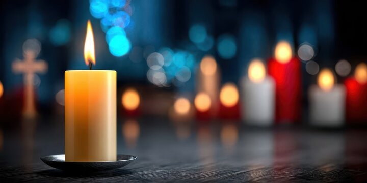 Festivity midnight mass peaceful midnight mass moment candlelight reflecting on marble floor sacred calm and festive faith