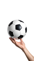 Fototapeta premium 手が浮かぶサッカーボールに触れる象徴的なスポーツシーン ｜背景なし・透過PNG・コピースペース