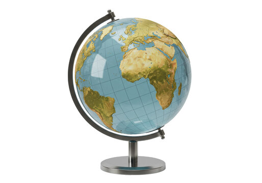 Detailed world globe isolated on white, geographical representation of Earth for education and travel planning