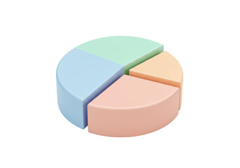 3D pie chart with four colorful segments isolated on transparent background, data visualization for business and finance reports PNG