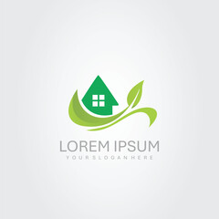 green eco house in leaf logo