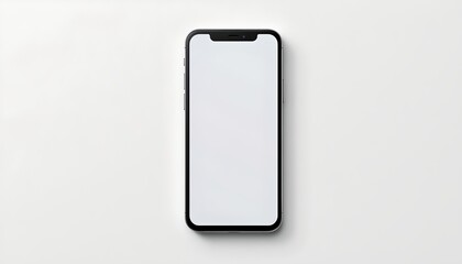 an iphone placed upright against a plain backdrop.