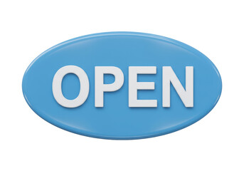Blue open sign PNG isolated on transparent background, business hours and availability indicator