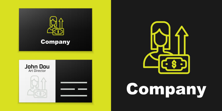 Logotype line Money growth woman icon isolated on black background. Income concept. Business growth. Investing, savings and managing money concept. Logo design template element. Vector