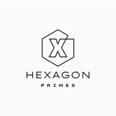 letter X mark hexagon hexagonal outline line logo vector icon illustration
