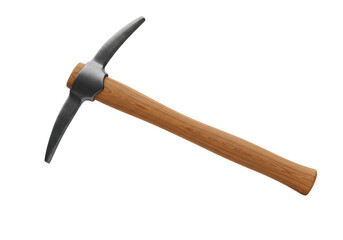Pickaxe isolated on transparent background, mining tool with wooden handle and metal head for excavation and construction work