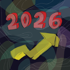 2026 3d text with arrow up abstract liquid shapes.eps