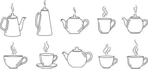 Steaming Coffee Mugs & Cups Line Art | Cafe Hot Drink Vector Collection

Hand Drawn Outline Icons of Various Ceramic and Takeaway Cups

Minimalist Black and White Mug and Cup Set for Cafe Branding