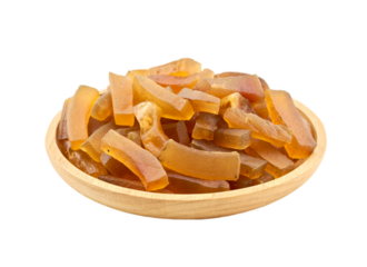 closeup pile of dry buffalo skin hide for crispy or cracker rind cutout in wood bowl