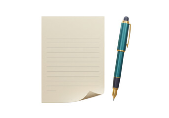 Lined paper with fountain pen isolated PNG, stationery for writing notes and reminders on transparent background