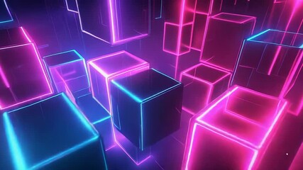 Neon glowing cubes creating abstract geometric pattern - Powered by Adobe