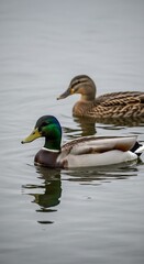 Obraz premium Mallard Ducks Swimming Peacefully on a Calm Lake.