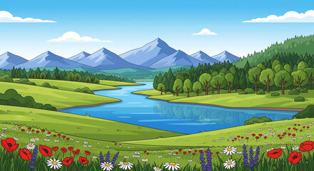 Obraz premium landscape with lake and mountains