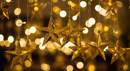 Cozy Holiday Decoration with Shiny Stars and Fairy Lights