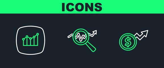 Set line Financial growth dollar, and Search data analysis icon. Vector
