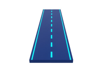 Blue road with dashed lines isolated on transparent background, highway path for transportation and travel concept PNG