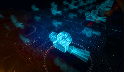 Cinema movie broadcast symbol digital concept 3d illustration