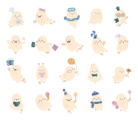 Cute ghost character set in scandinavian style