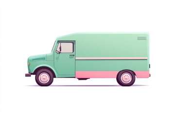 Retro pastel delivery van in flat design concept for modern transport artwork