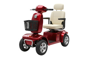 Burgundy mobility scooter isolated on transparent background, personal transportation vehicle for seniors and disabled people
