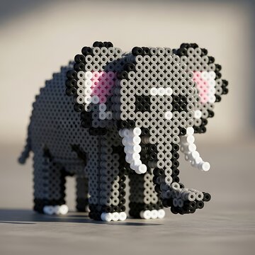 Pixelated Elephant Art - A Charming 3D Perler Bead Creation.