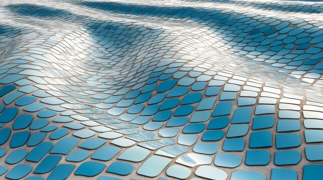 Abstract Mosaic Surface Featuring Wavy Texture of Blue Ceramic Tiles for Stylish Interior Design