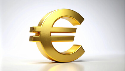 Gold euro currency symbol on white background, wealth, banking and investment. Close-up.