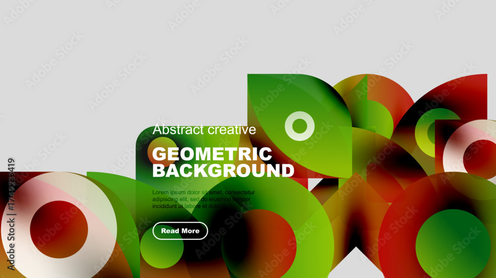 Wall mural abstract geometric background features vibrant shapes, colors. text promotes further information via