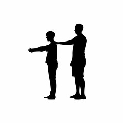 Silhouette of a caregiver motivating patient to finish therapy repetitions isolated on white background