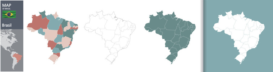Detailed map of Brazil with states and borders, vector illustration.
