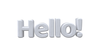 3D Render Text “Hello” in White Font on Transparent Background
