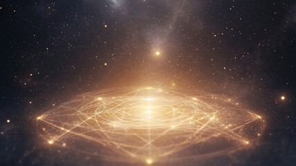 Glowing cosmic energy portal in space with geometric patterns and lights