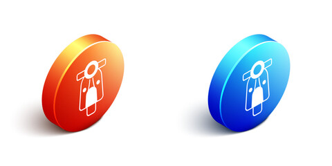 Isometric Scooter icon isolated on white background. Orange and blue circle button. Vector