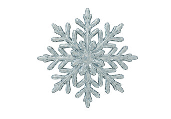 Elegant crystal snowflake isolated PNG, intricate ice crystal design for winter holiday season and Christmas decoration on transparent background