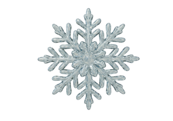 Elegant crystal snowflake isolated PNG, intricate ice crystal design for winter holiday season and Christmas decoration on transparent background