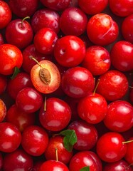Fresh, ripe red cranberry and red currant berries form a healthy, organic fruit background, captured in macro detail