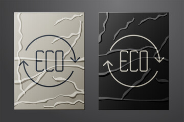 White Leaf Eco symbol icon isolated on crumpled paper background. Banner, label, tag, logo, sticker for eco green. Paper art style. Vector