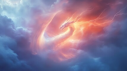 Abstract dragon design in dramatic clouds with lightning effects - fantasy art inspiration