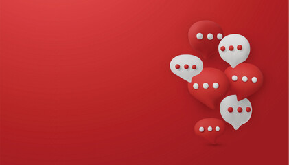Modern 3D chat bubbles on a red background, symbolizing online communication, social media messaging, and digital dialogue.