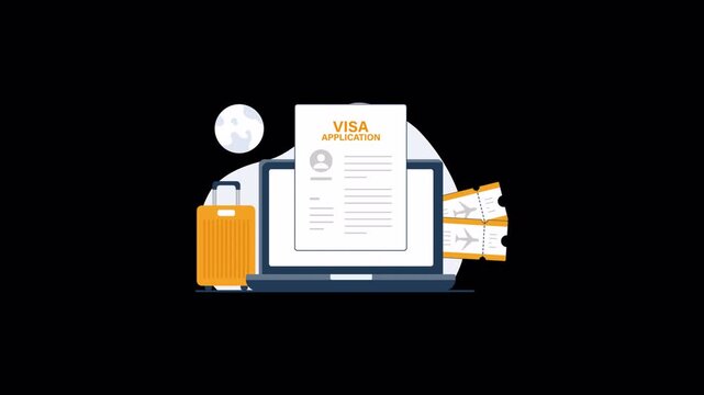Laptop with Visa Application and Luggage. Online Visa Application Concept Animation Video - Transparent