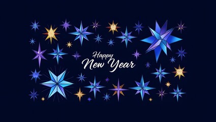 Happy new year greeting card with colorful stars